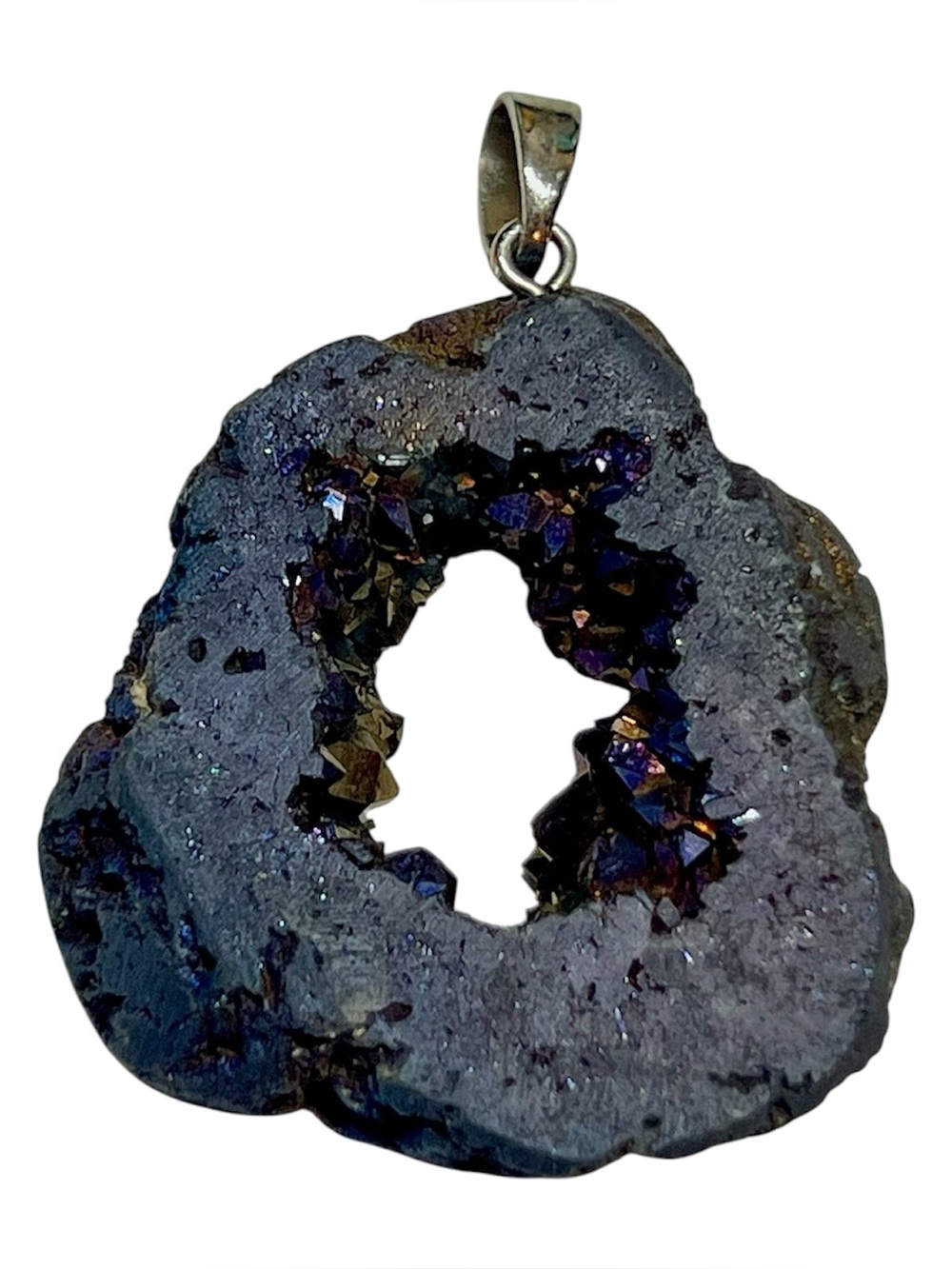 3/$20 💜 Purple Druzy Geode Slice Titanium Quartz Pendant Boho Necklace